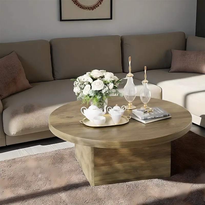 Round Wooden Coffee Table – Nordic Sturdy Box Legs
