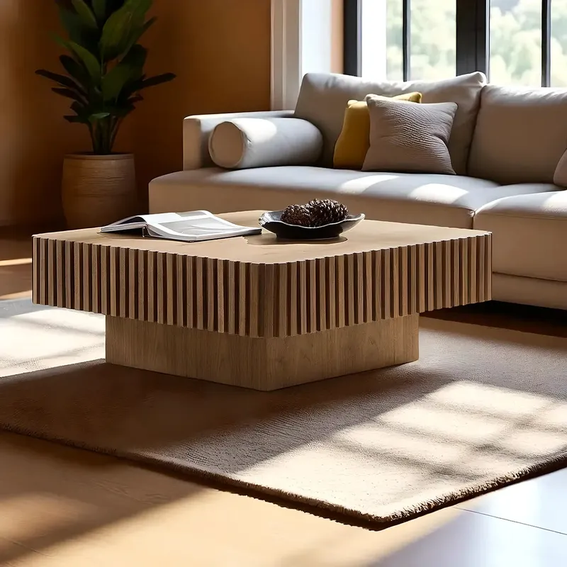Wave Pattern Wooden Coffee Table – Bright Artistic Style